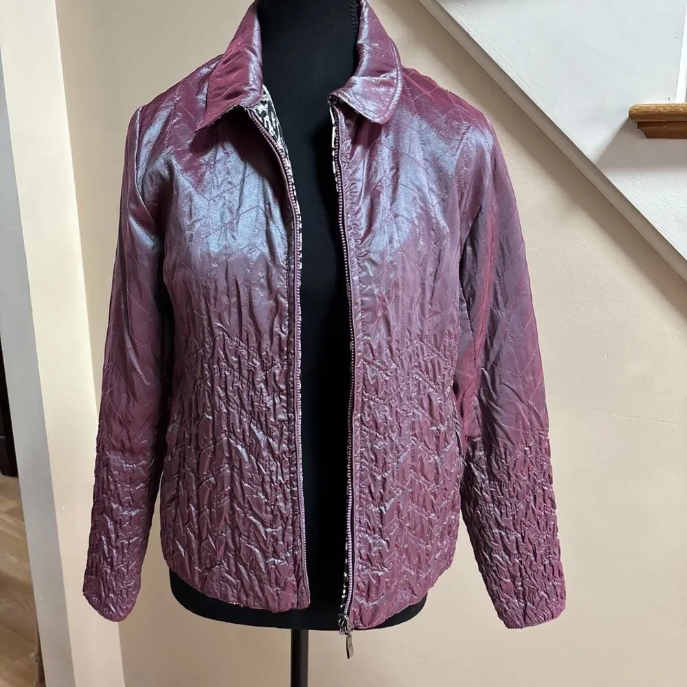 UBU Women’s Reversible Short Jacket Size Small Purple And Leopard Print EUC